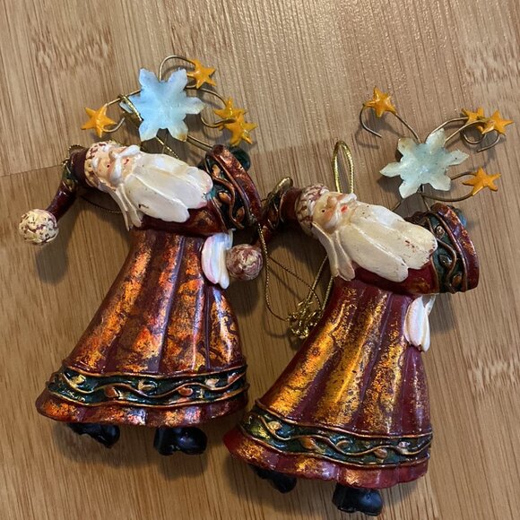 Five Vintage Resin Santa Ornaments (Burgundy Suits) - Picture 2 of 9